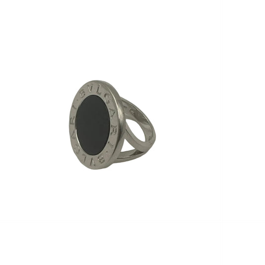 Bague Bulgari d'occasion en or blanc 18 carats avec onyx – taille 54 (ajustable)