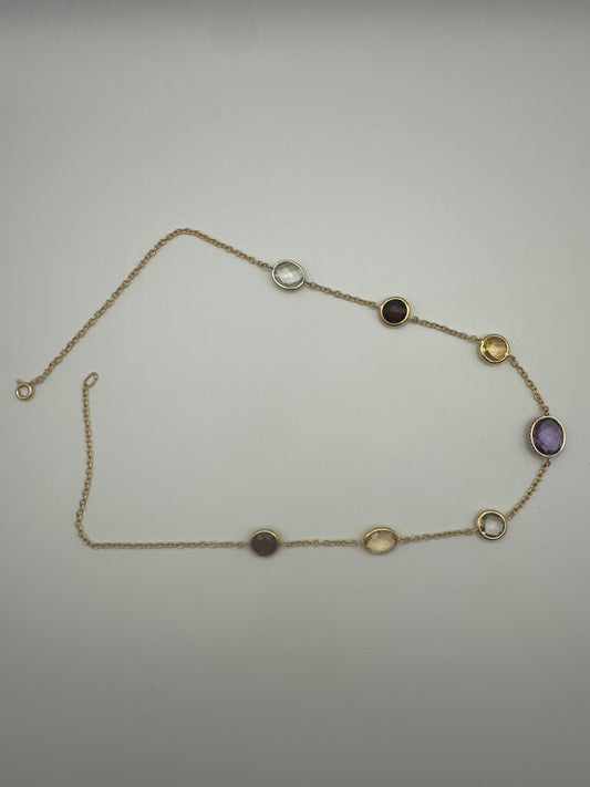 18 Karat Goldkette mit Granat, Citrin, Amethyst und grünem Amethyst – 45 cm Edelstein Halskette aus 18k Gold