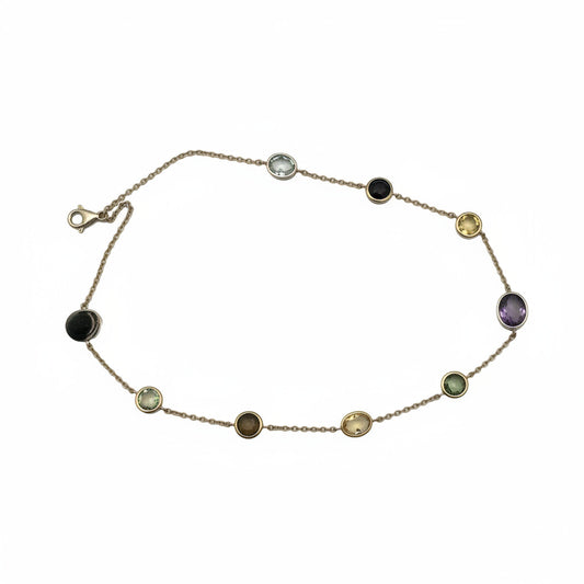 18 Karat Goldkette mit Granat, Citrin, Amethyst und grünem Amethyst – 45 cm Edelstein Halskette aus 18k Gold