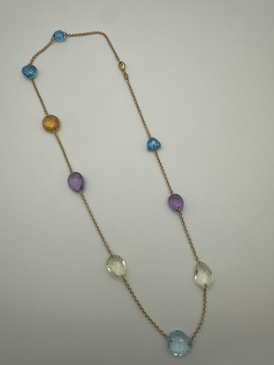 18 Karat Gold Edelstein-Kette – Multicolor Halskette mit Topas, Amethyst, Citrin und grünem Amethyst – 49 cm