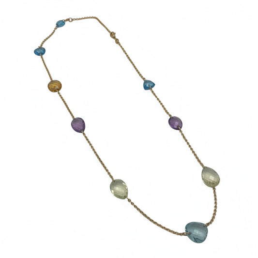 18 Karat Gold Edelstein-Kette – Multicolor Halskette mit Topas, Amethyst, Citrin und grünem Amethyst – 49 cm