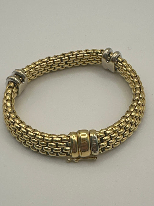 Bracelet FOPE d'occasion en or jaune 18 carats serti de diamants taille brillant – 36,22 g – 18 cm