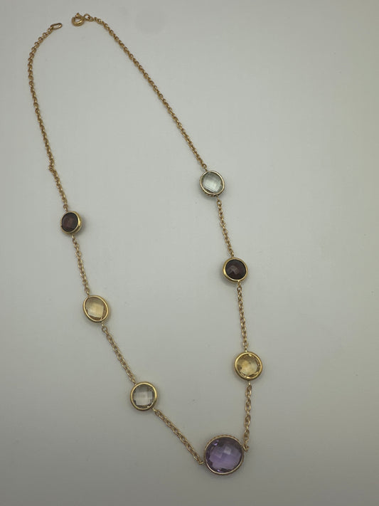 18 Karat Goldkette mit Granat, Citrin, Amethyst und grünem Amethyst – 45 cm Edelstein Halskette aus 18k Gold