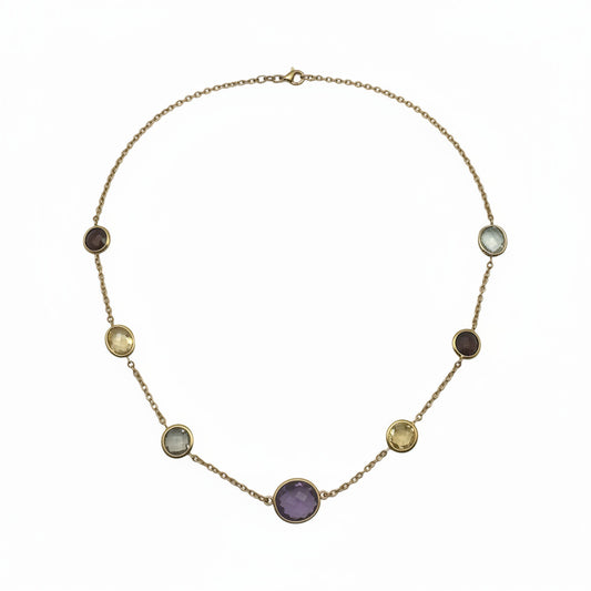 18 Karat Goldkette mit Granat, Citrin, Amethyst und grünem Amethyst – 45 cm Edelstein Halskette aus 18k Gold