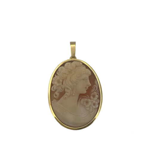 Pendentif camée vintage en or 18 carats – sculpté à la main, 10 g, d'occasion