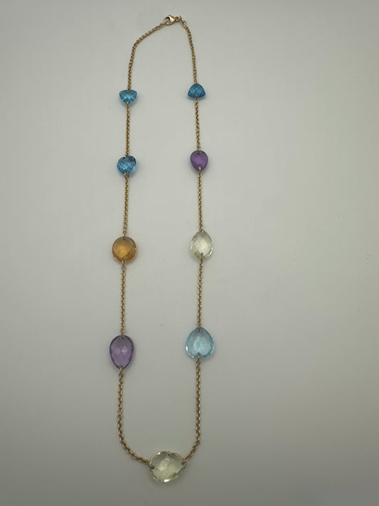 18 Karat Gold Edelstein-Kette – Multicolor Halskette mit Topas, Amethyst, Citrin und grünem Amethyst – 49 cm