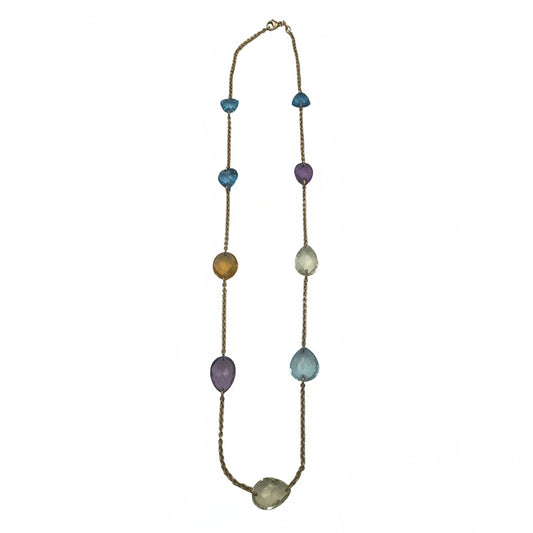 18 Karat Gold Edelstein-Kette – Multicolor Halskette mit Topas, Amethyst, Citrin und grünem Amethyst – 49 cm