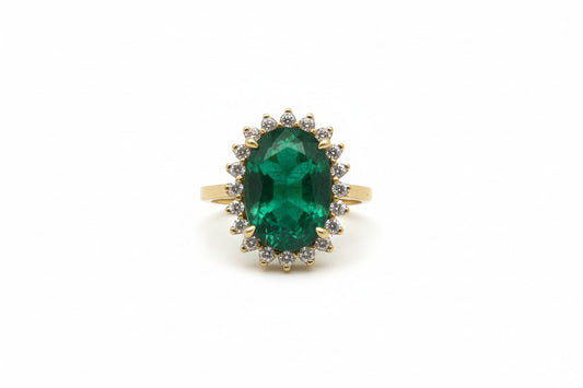 Smaragd Diamant Ring – 18K Gelbgold (750) – 0,40 ct Brillanten – Größe 53 – Zertifikat Bijouterie Gossauer