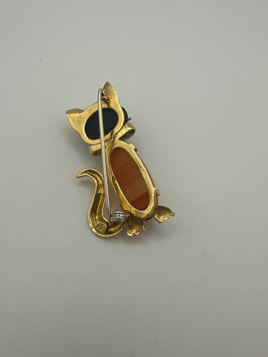 ✨ 18 Karat Gold Brosche Katze mit Edelsteinen – 10,25 g ✨