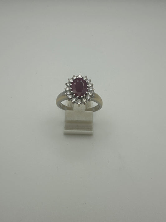 Rubin Ring mit Diamanten – 18K Gold (750) – Zertifikat Bijouterie Gossauer – 0.48 ct Brillanten