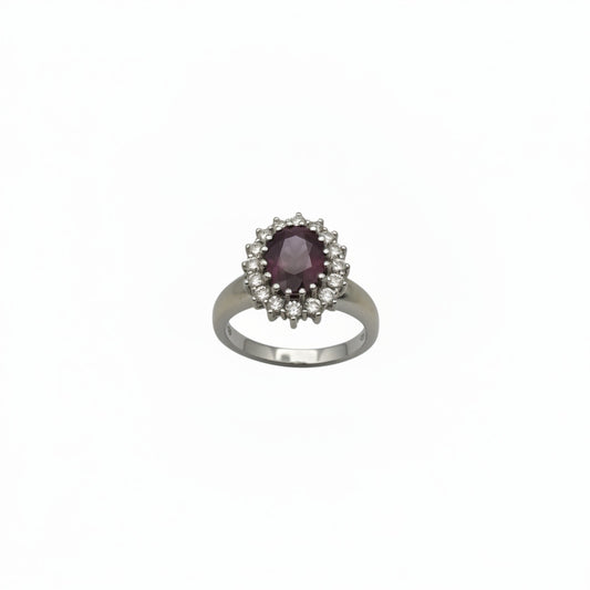 Rubin Ring mit Diamanten – 18K Gold (750) – Zertifikat Bijouterie Gossauer – 0.48 ct Brillanten
