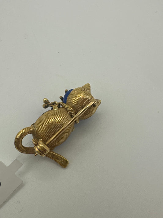 18 Karat Gold Brosche – Katze mit blauem Stein – 6,18 g