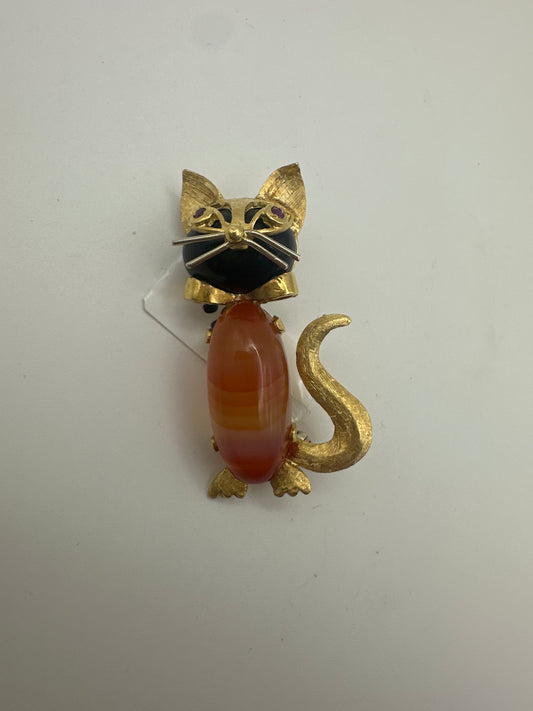 ✨ 18 Karat Gold Brosche Katze mit Edelsteinen – 10,25 g ✨