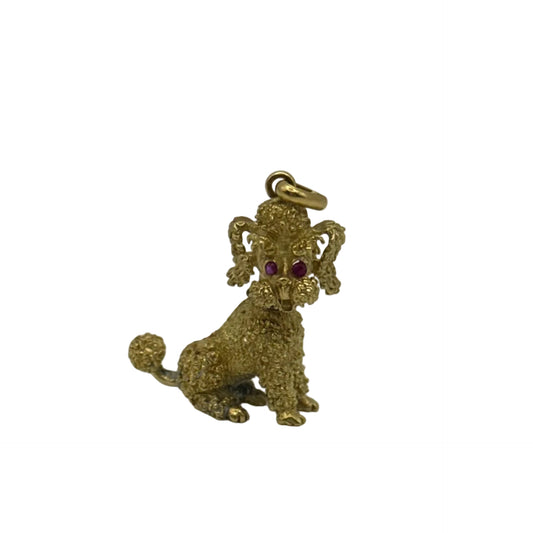 Pendentif caniche en or 18 carats – 10,80 g, yeux rubis, grand œillet – Occasion