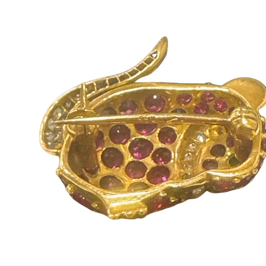 Exklusive Maus-Brosche aus 18K Gelbgold mit Rubin, Smaragd & Brillanten - 6,68 g