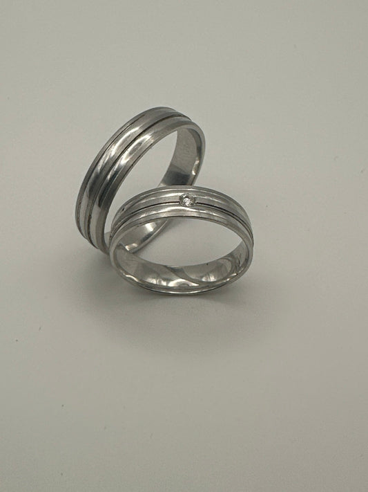 Alliance en or blanc 18 carats (750) – bague femme avec diamant taille brillant – 5 mm