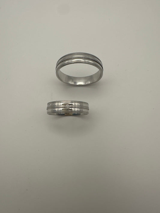 Alliance en or blanc 18 carats (750) – bague femme avec diamant taille brillant – 5 mm