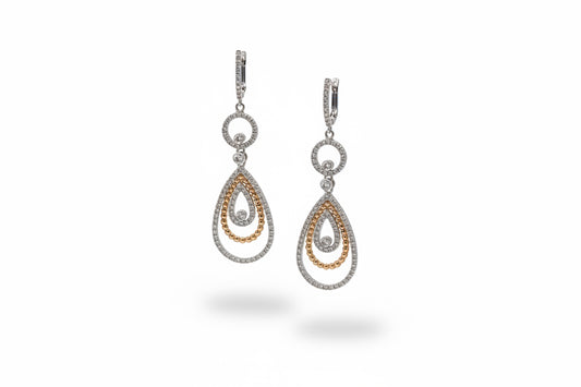 18K Weißgold & Gelbgold Brillant Ohrhänger – Tropfen Design