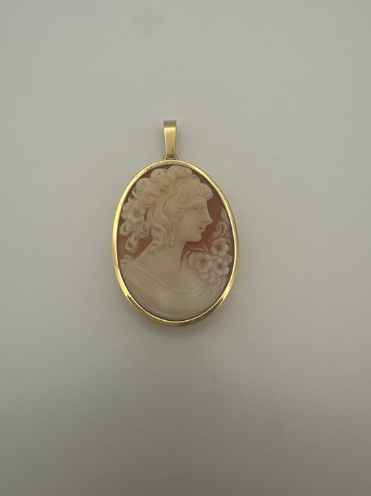 Pendentif camée vintage en or 18 carats – sculpté à la main, 10 g, d'occasion