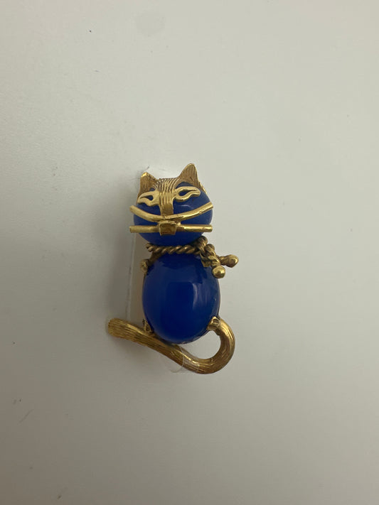 18 Karat Gold Brosche – Katze mit blauem Stein – 6,18 g