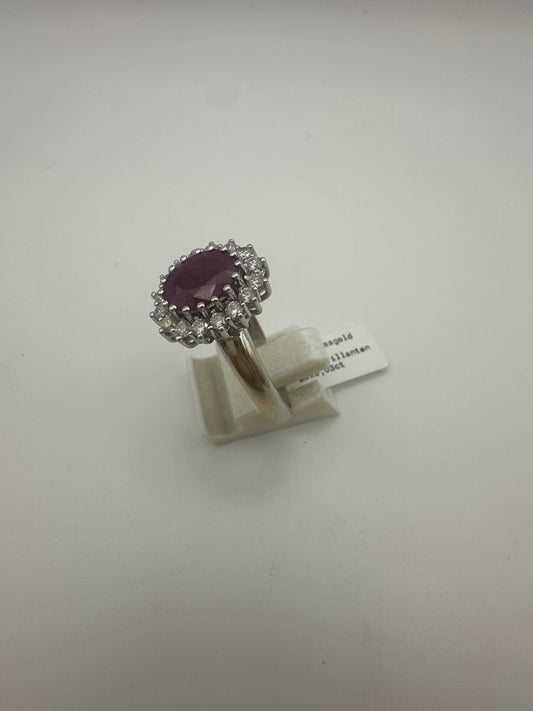 Rubin Ring mit Diamanten – 18K Gold (750) – Zertifikat Bijouterie Gossauer – 0.48 ct Brillanten