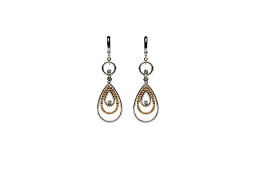 18K Weißgold & Gelbgold Brillant Ohrhänger – Tropfen Design