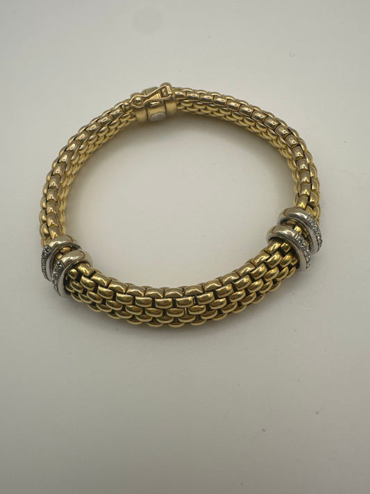 Bracelet FOPE d'occasion en or jaune 18 carats serti de diamants taille brillant – 36,22 g – 18 cm